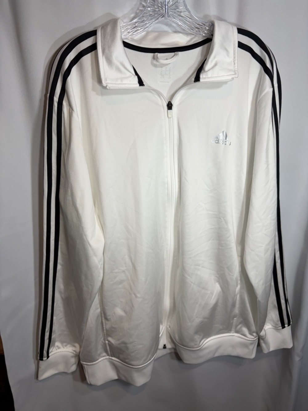 Adidas White Track Jacket with Black Sleeve Stripes XL